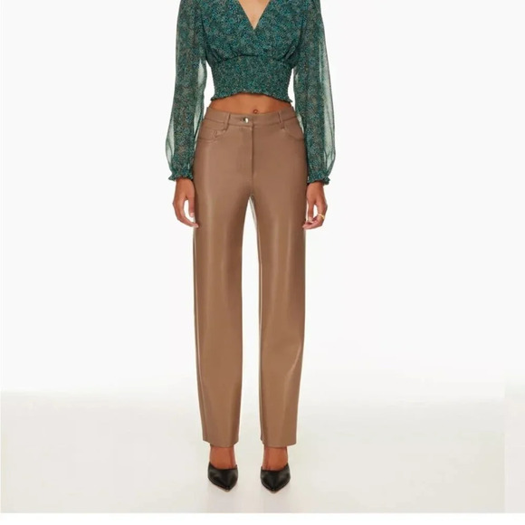 Aritzia Wilfred The Melina Pant High Waisted Vegan Leather Pants Constant Camel - Picture 5 of 10